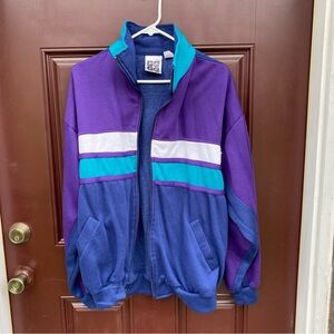 EUC L Vintage Colorblock Track Jacket blue purple white sweater